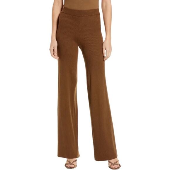 Good American Brown Ribbed Wide Leg Pants High Waist Pull On Knit Size 2 NWT - Picture 1 of 9